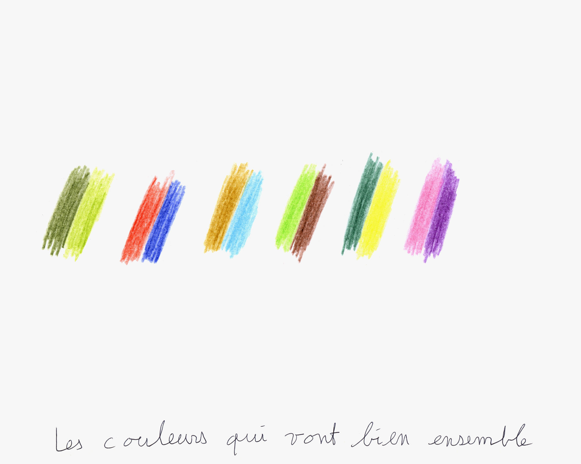 Claude Closky, ‘Les couleurs qui vont bien ensemble [colors that go well together],’ 1992, crayon on paper, 30 x 24 cm.
